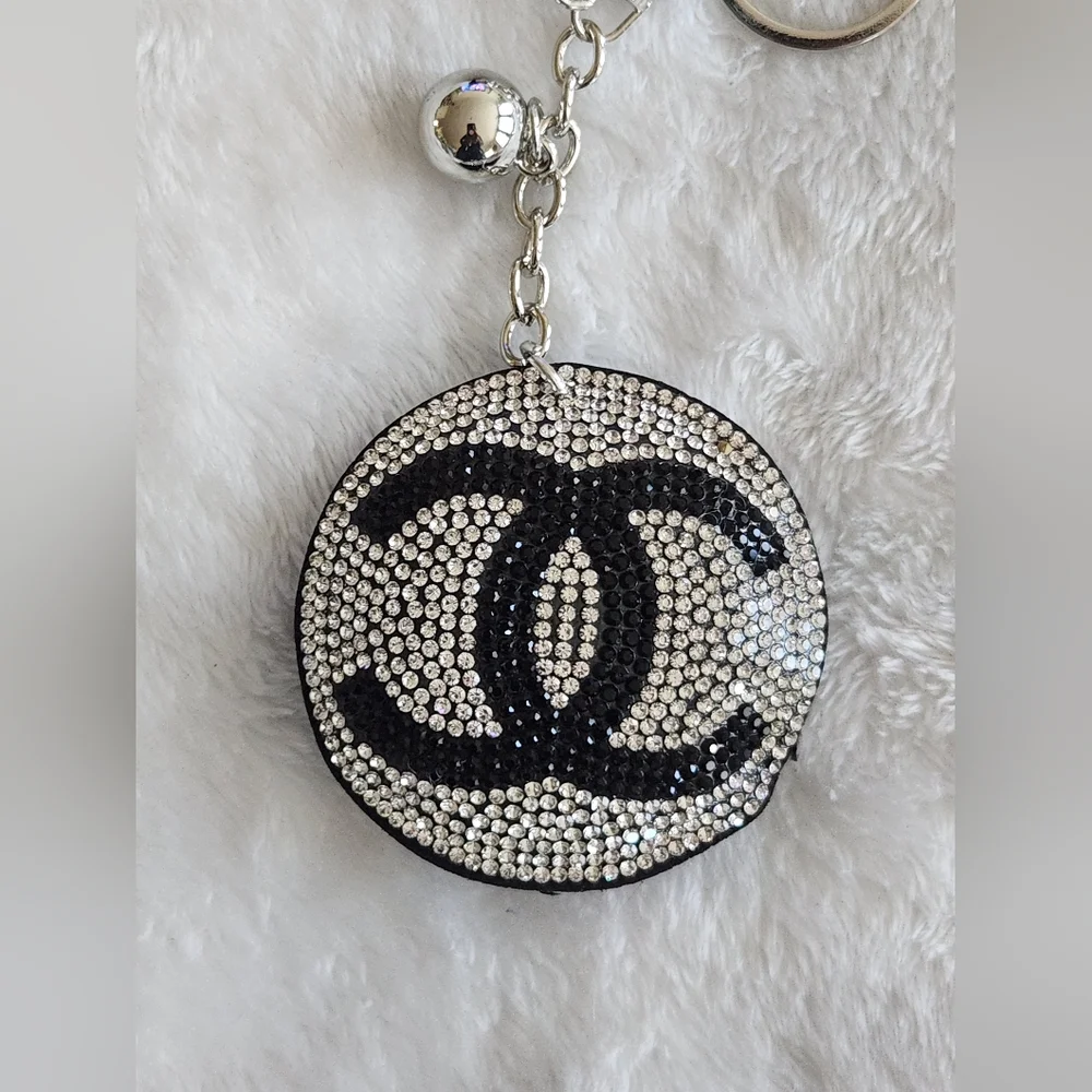 Black and Silver Rhinestone Logo Keychain Bag Charm - Picture 2 of 3